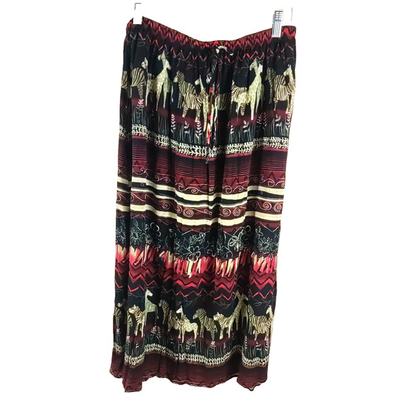 Dress barn Women's Skirt Size 18/20 Elastic Waist Red Black Animals Long Midi - Picture 1 of 6